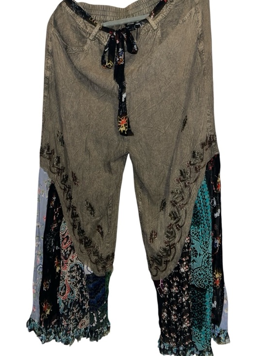 Young Threads Pants - Young Threads XL Boho Wide Leg Patchwork Pants - Gravel Gray